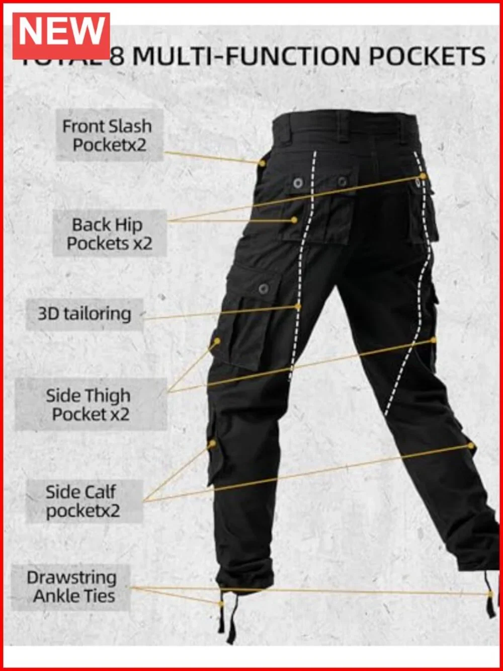 Men's Cargo Work Pants Cotton Military Tactical Combat Pants 8 Pockets